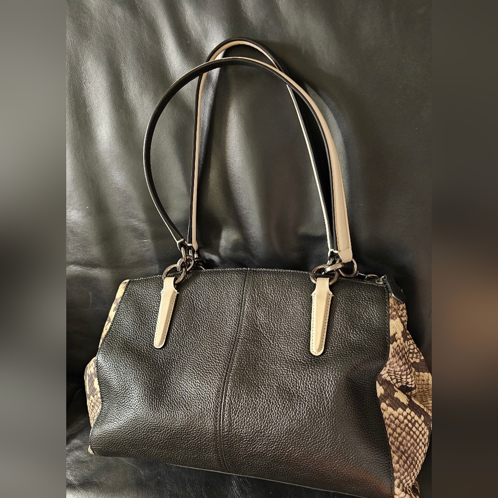 Coach F57507 Christie Carryall Shoulder Bag Python Snake Exotic Black Purse EUC - Picture 3 of 16